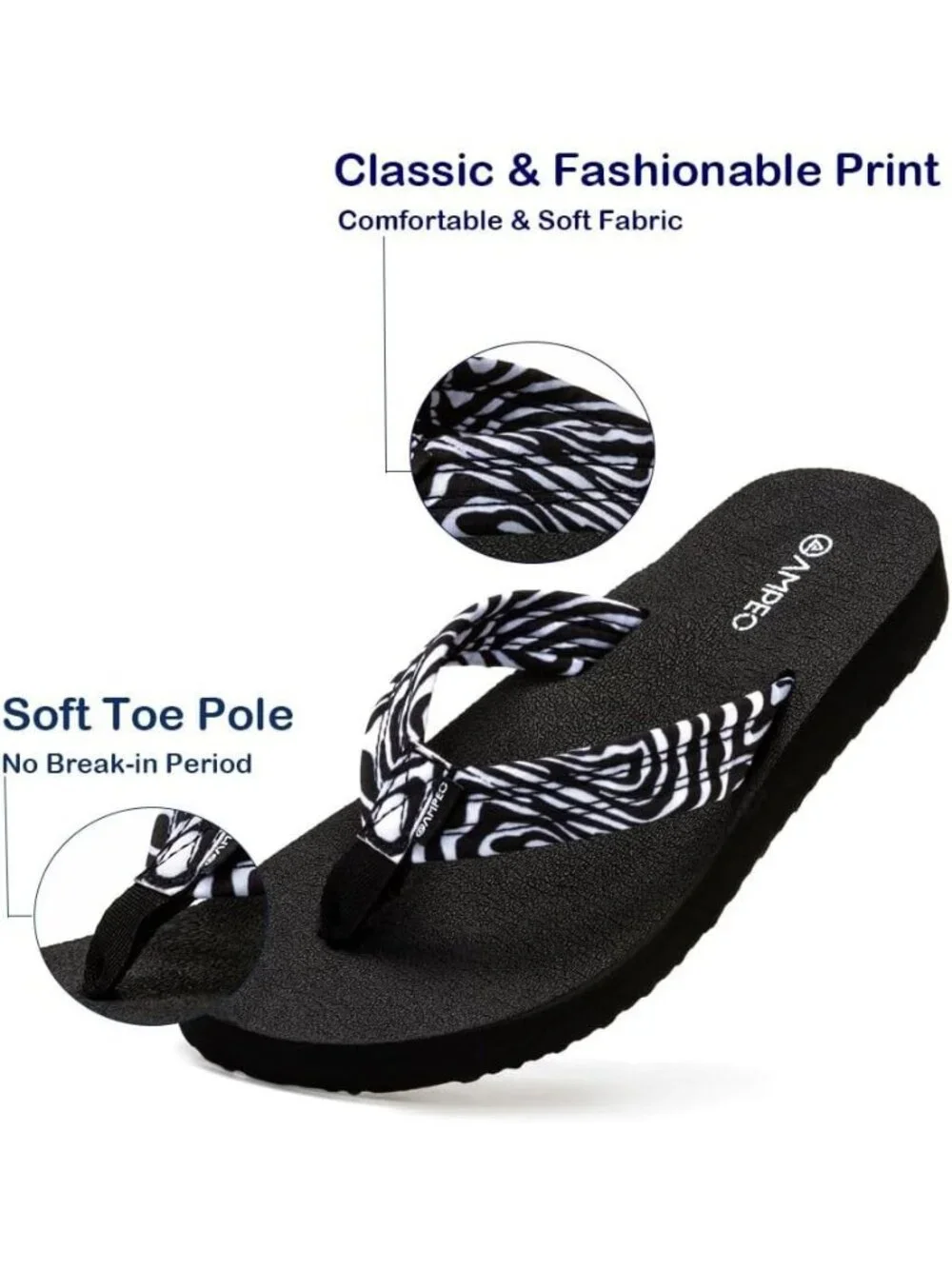 Women's Floral Black Zebra Comfortable Flip Flops Summer Beach Thong Sandals
